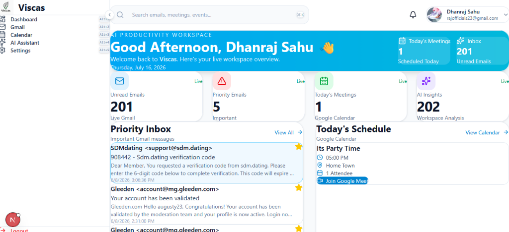 Viscas AI Workspace Dashboard Preview